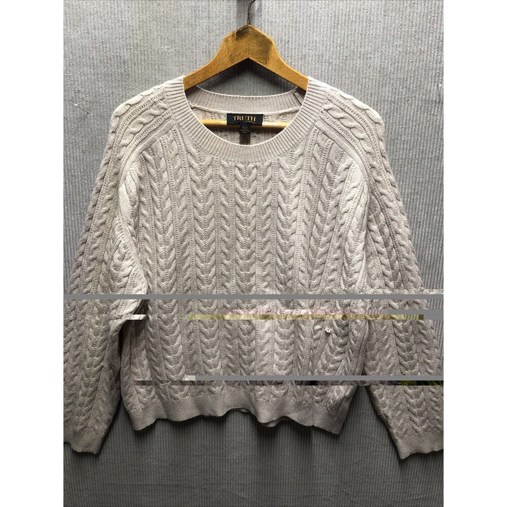 Truth By Republic Sweater Womens L Cream Cable Knit Old Money Coastal Preppy